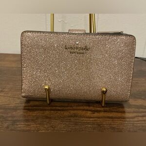 Rare Vintage Kate Spade Leather Medium Compact Bifold Wallet Shimmy Glitter Pink